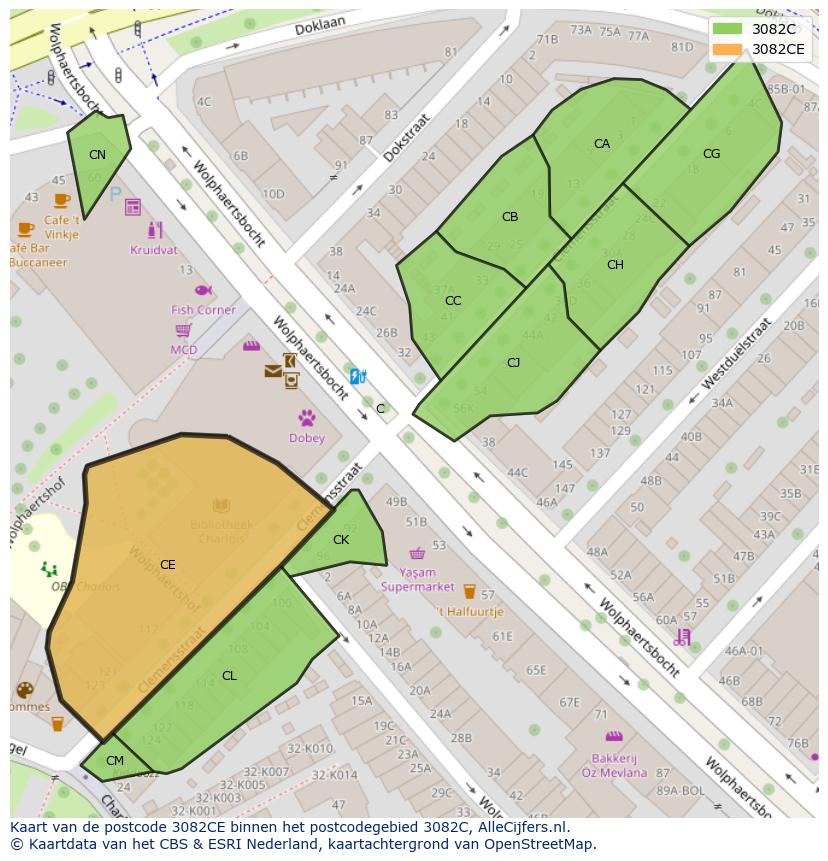 Afbeelding van het postcodegebied 3082 CE op de kaart.