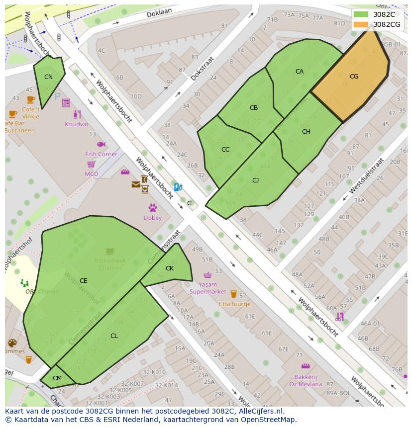 Afbeelding van het postcodegebied 3082 CG op de kaart.