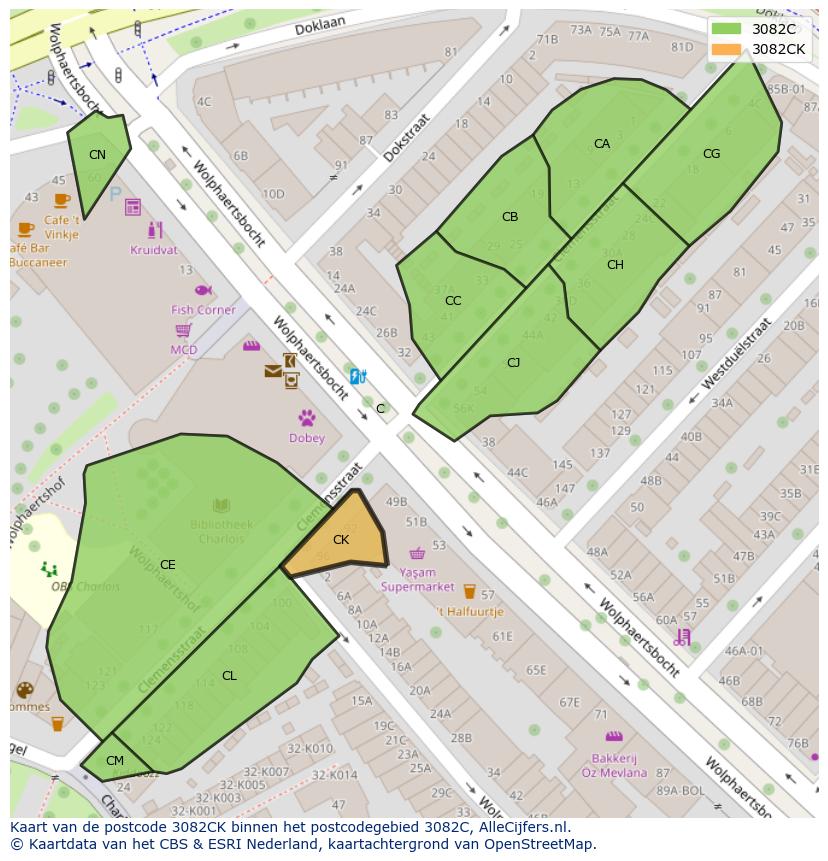 Afbeelding van het postcodegebied 3082 CK op de kaart.