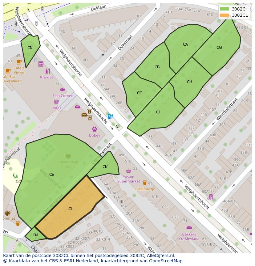 Afbeelding van het postcodegebied 3082 CL op de kaart.