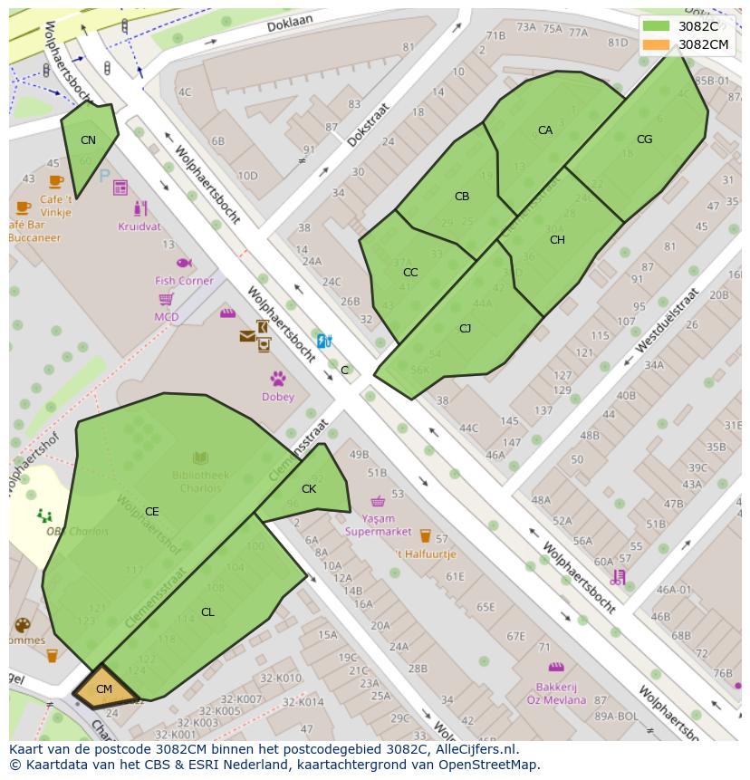 Afbeelding van het postcodegebied 3082 CM op de kaart.