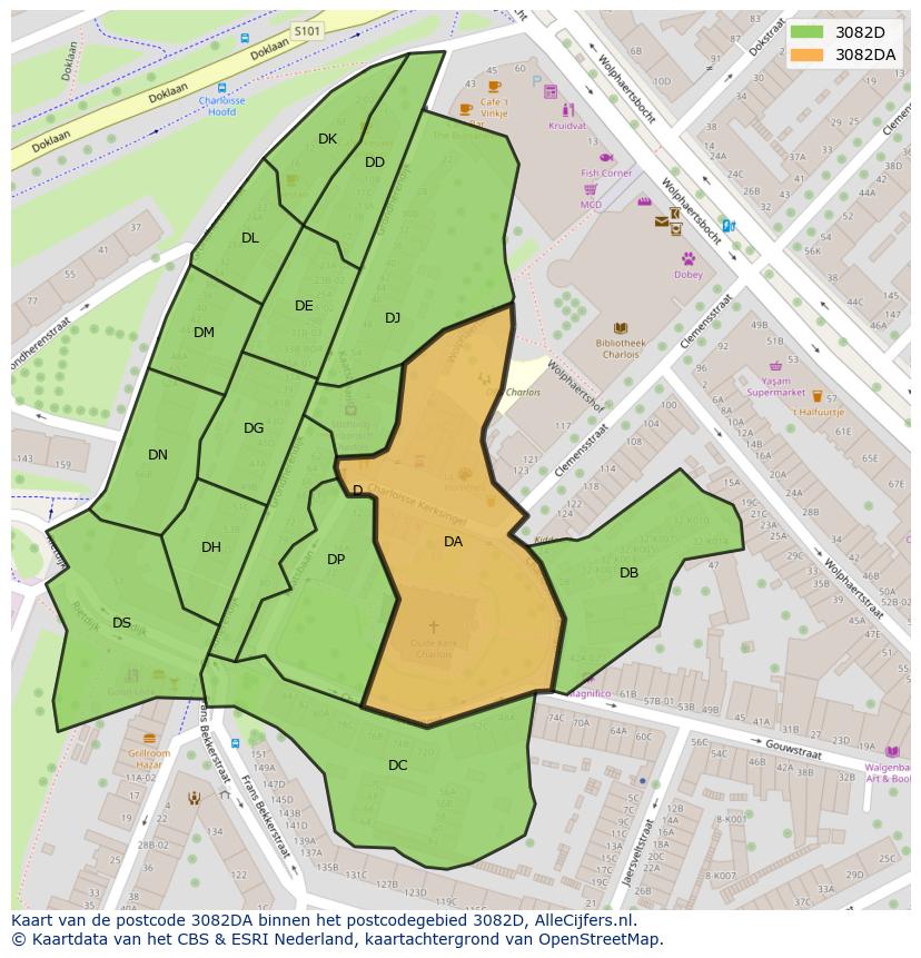 Afbeelding van het postcodegebied 3082 DA op de kaart.