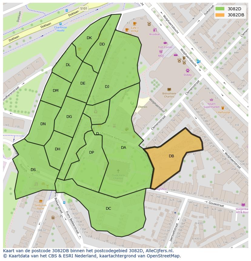 Afbeelding van het postcodegebied 3082 DB op de kaart.