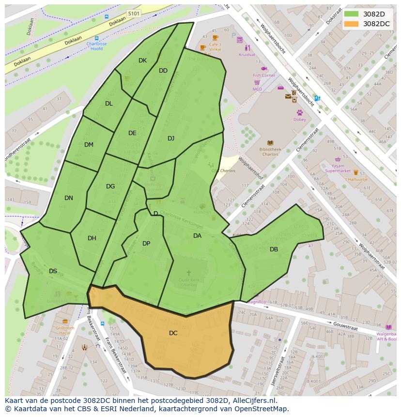 Afbeelding van het postcodegebied 3082 DC op de kaart.