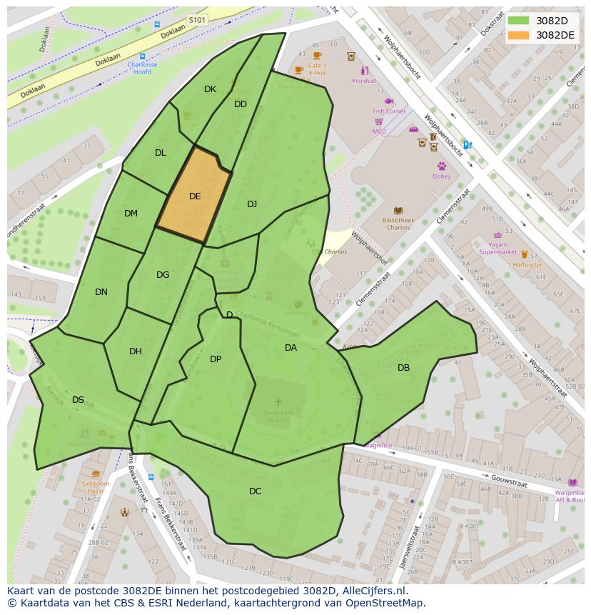 Afbeelding van het postcodegebied 3082 DE op de kaart.