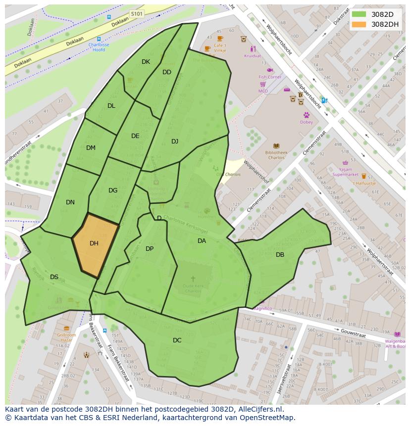 Afbeelding van het postcodegebied 3082 DH op de kaart.