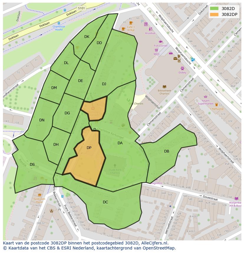 Afbeelding van het postcodegebied 3082 DP op de kaart.