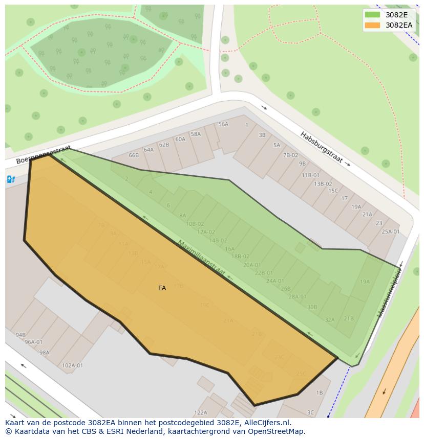 Afbeelding van het postcodegebied 3082 EA op de kaart.