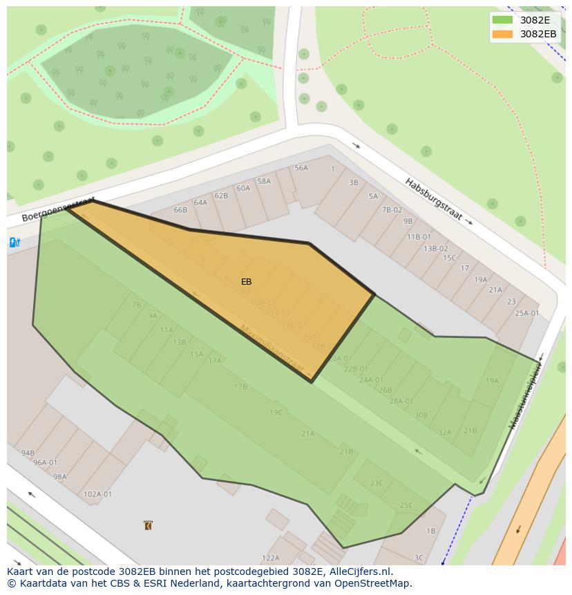 Afbeelding van het postcodegebied 3082 EB op de kaart.