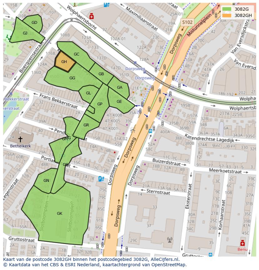 Afbeelding van het postcodegebied 3082 GH op de kaart.