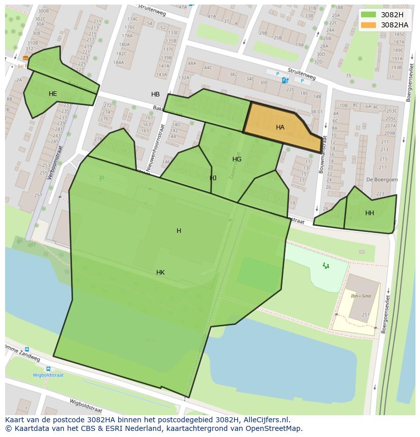 Afbeelding van het postcodegebied 3082 HA op de kaart.