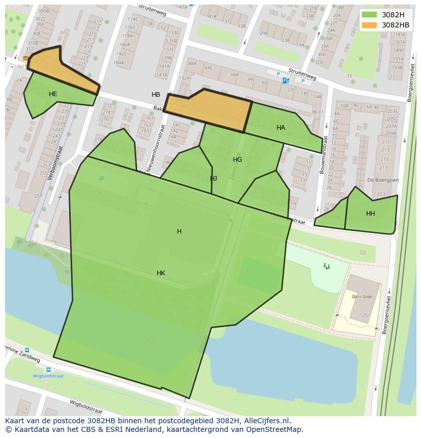 Afbeelding van het postcodegebied 3082 HB op de kaart.