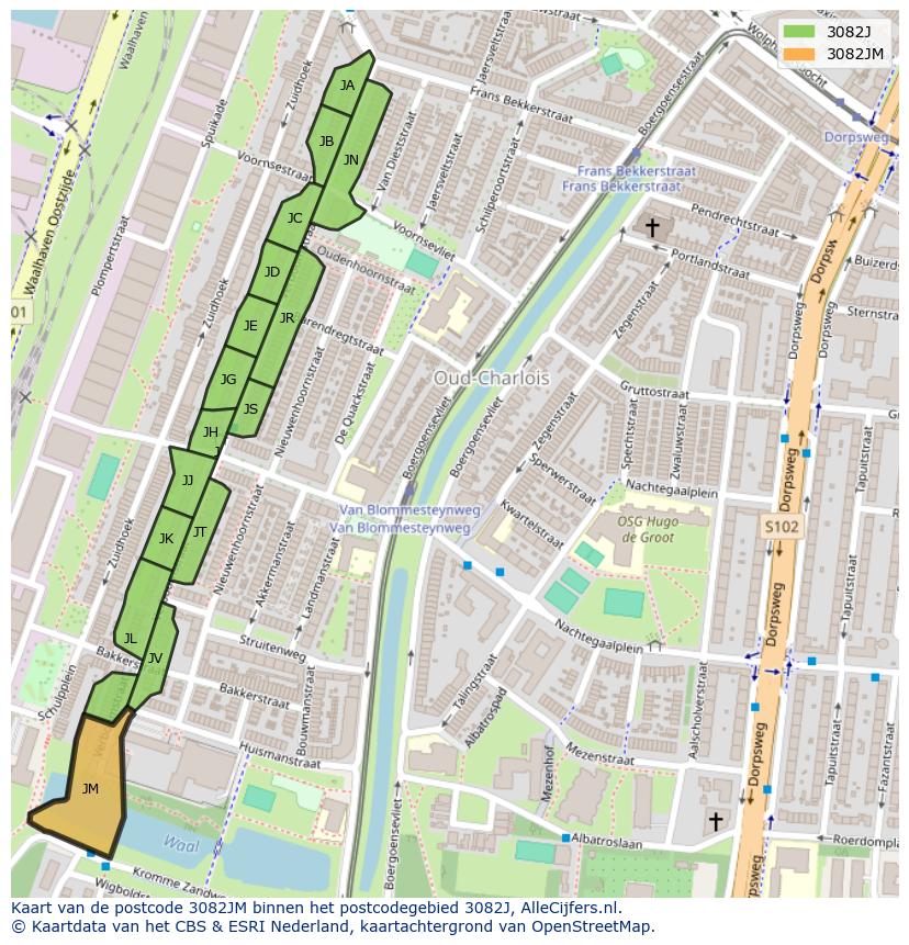 Afbeelding van het postcodegebied 3082 JM op de kaart.