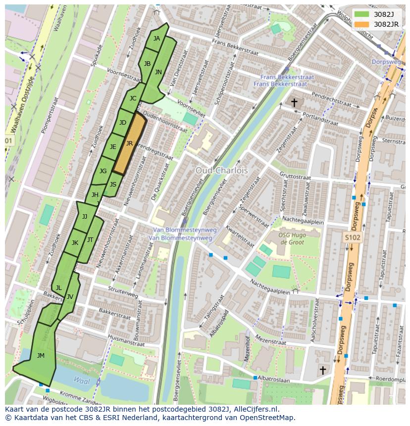 Afbeelding van het postcodegebied 3082 JR op de kaart.