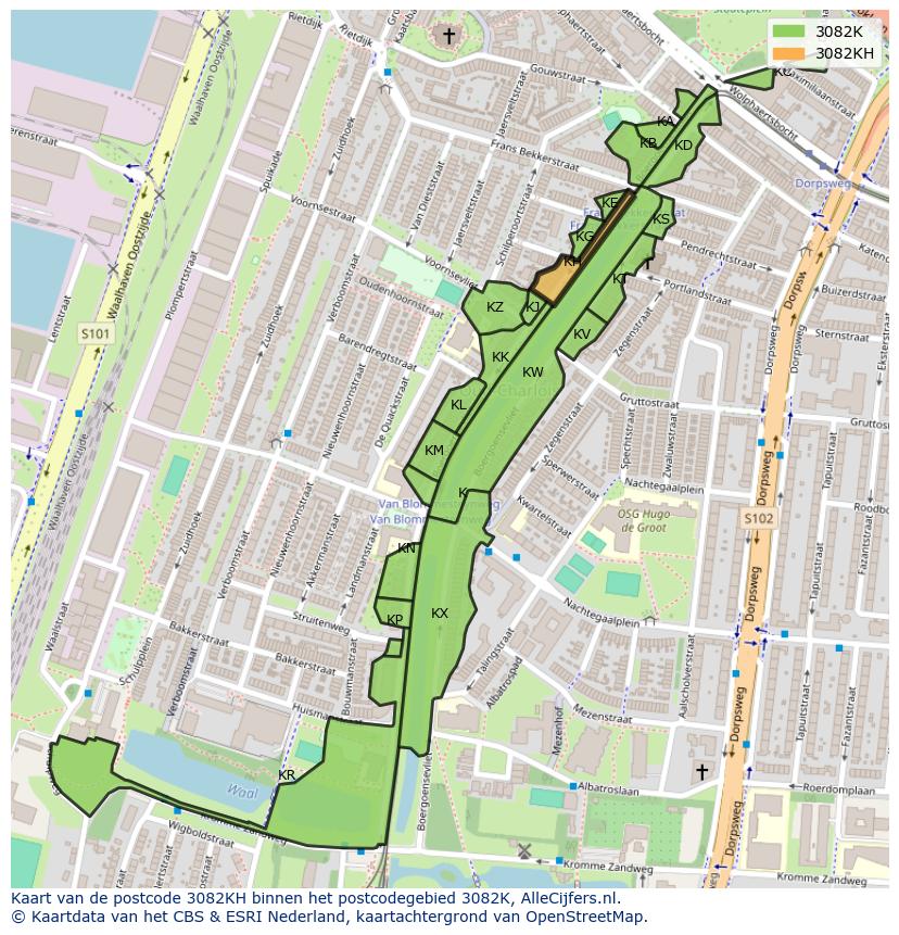 Afbeelding van het postcodegebied 3082 KH op de kaart.