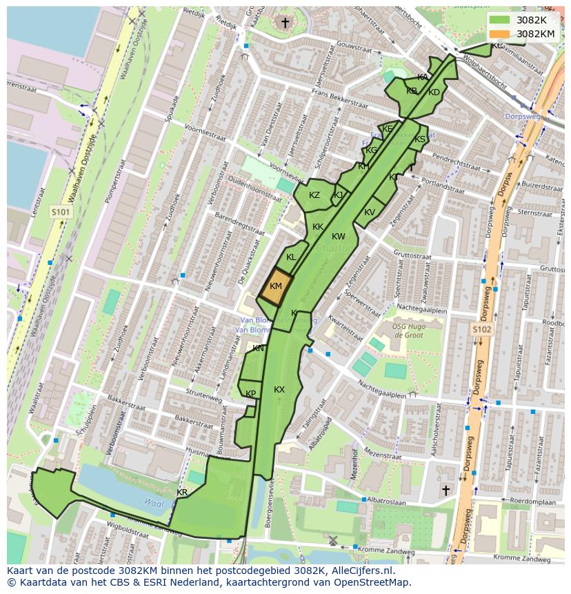 Afbeelding van het postcodegebied 3082 KM op de kaart.