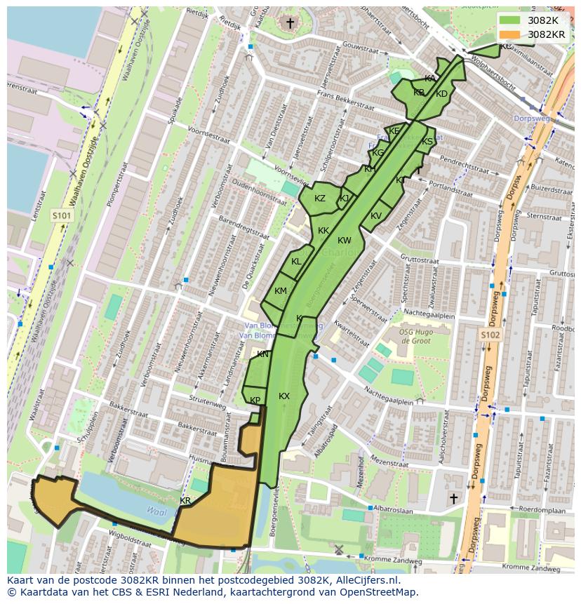 Afbeelding van het postcodegebied 3082 KR op de kaart.