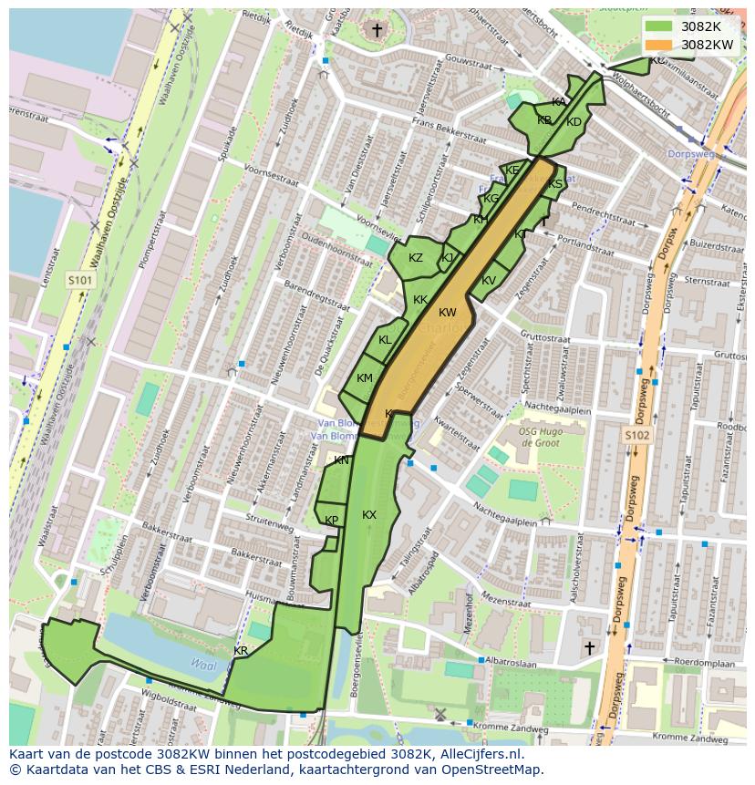 Afbeelding van het postcodegebied 3082 KW op de kaart.