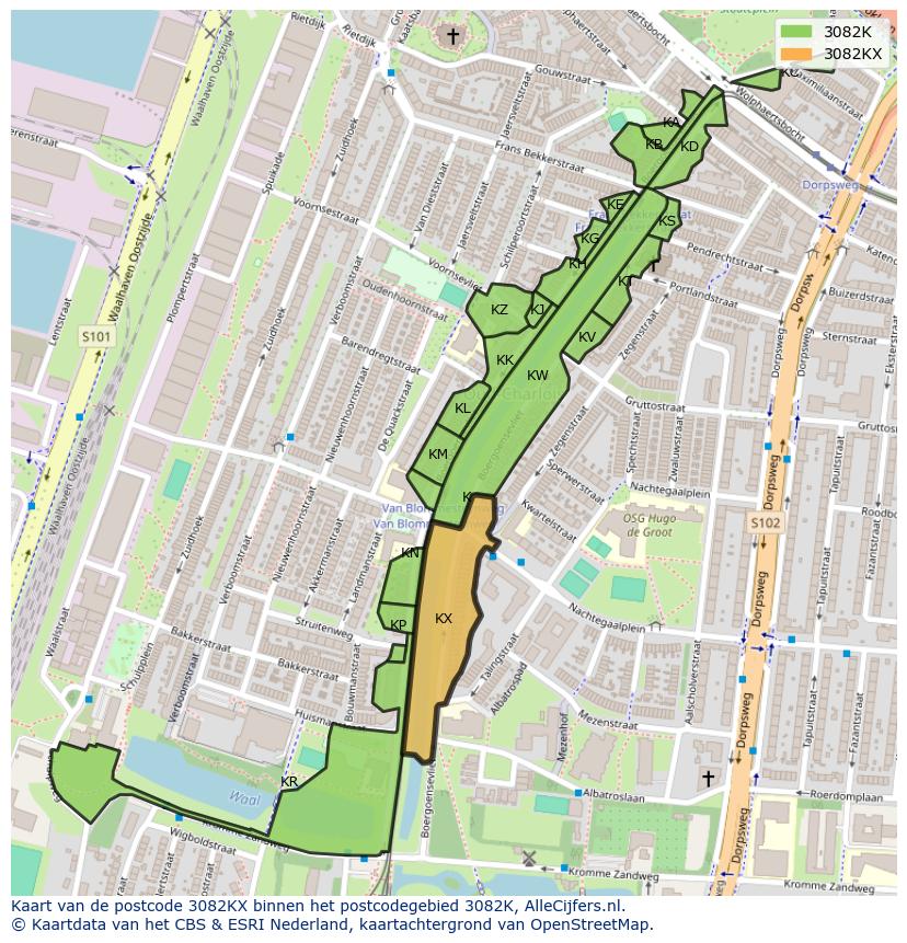 Afbeelding van het postcodegebied 3082 KX op de kaart.