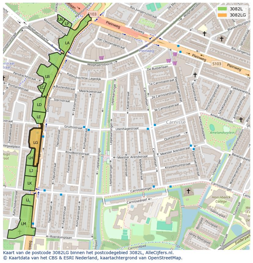 Afbeelding van het postcodegebied 3082 LG op de kaart.
