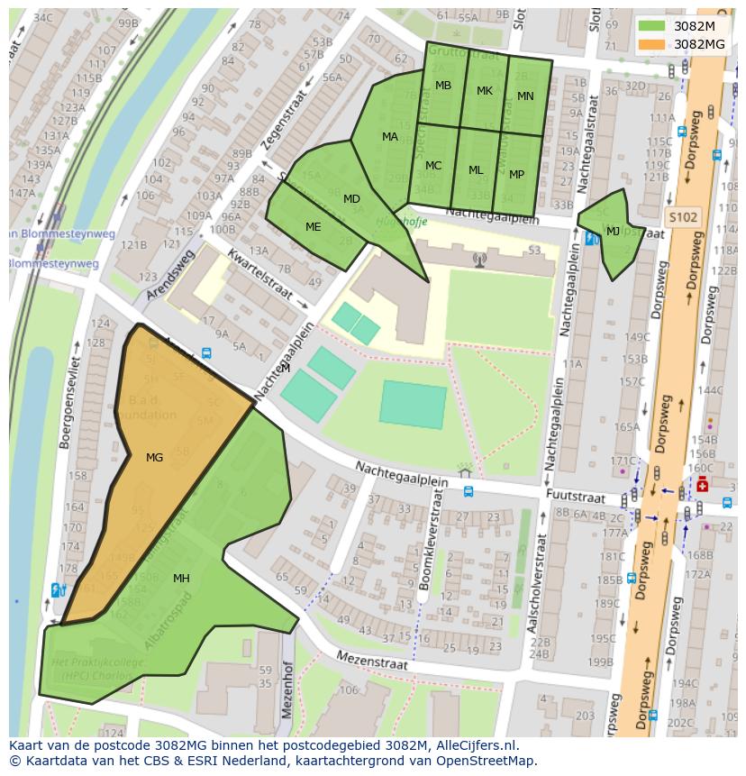 Afbeelding van het postcodegebied 3082 MG op de kaart.