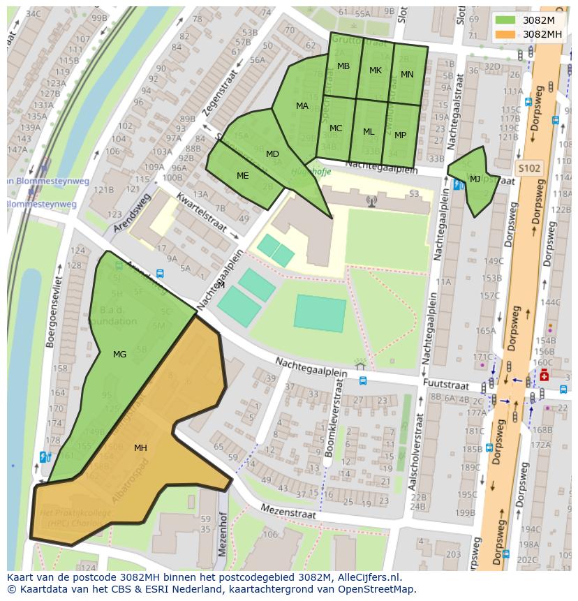 Afbeelding van het postcodegebied 3082 MH op de kaart.