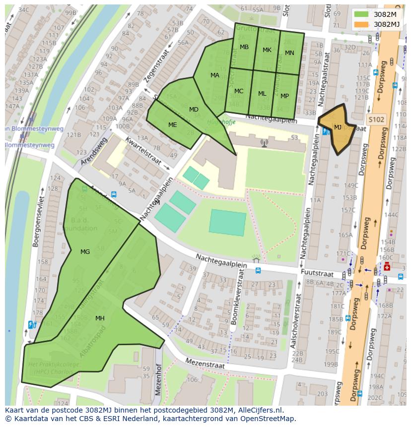 Afbeelding van het postcodegebied 3082 MJ op de kaart.