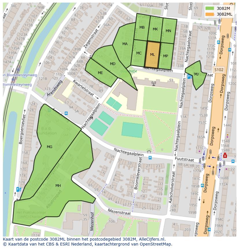 Afbeelding van het postcodegebied 3082 ML op de kaart.