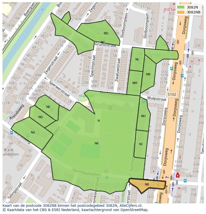 Afbeelding van het postcodegebied 3082 NB op de kaart.