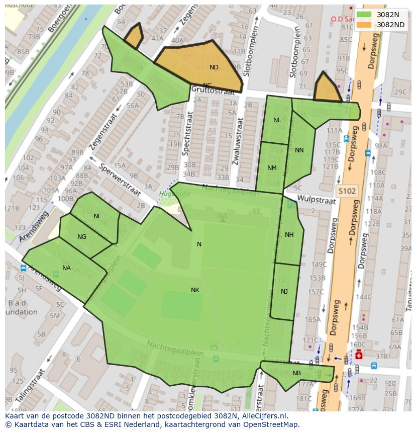 Afbeelding van het postcodegebied 3082 ND op de kaart.