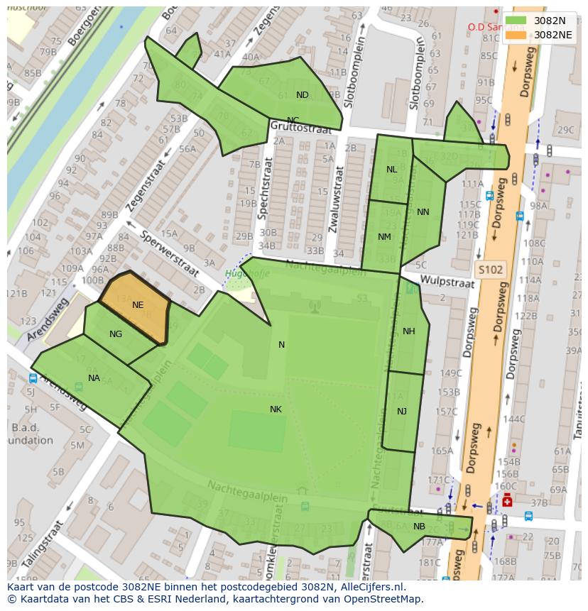 Afbeelding van het postcodegebied 3082 NE op de kaart.