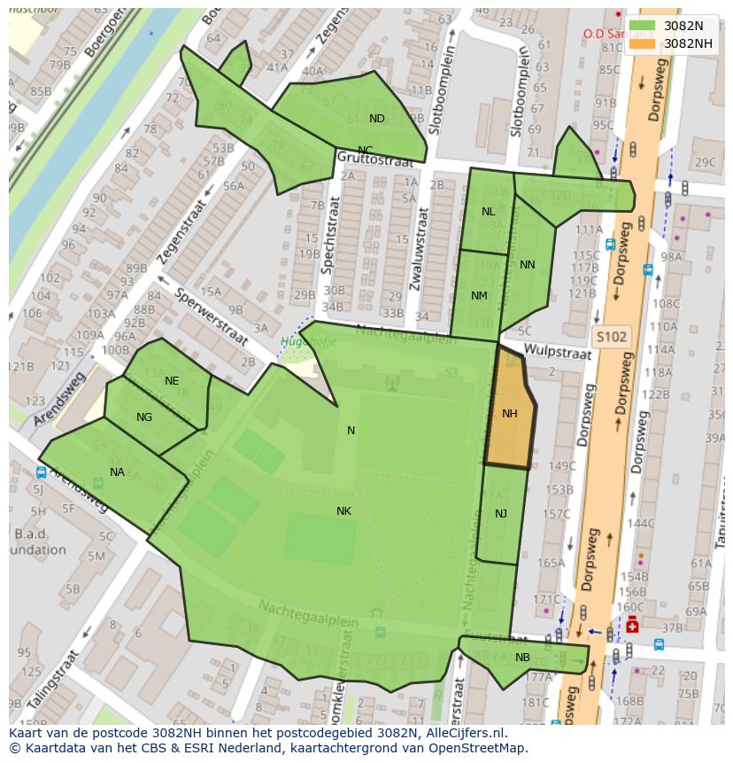 Afbeelding van het postcodegebied 3082 NH op de kaart.