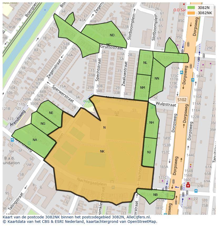 Afbeelding van het postcodegebied 3082 NK op de kaart.