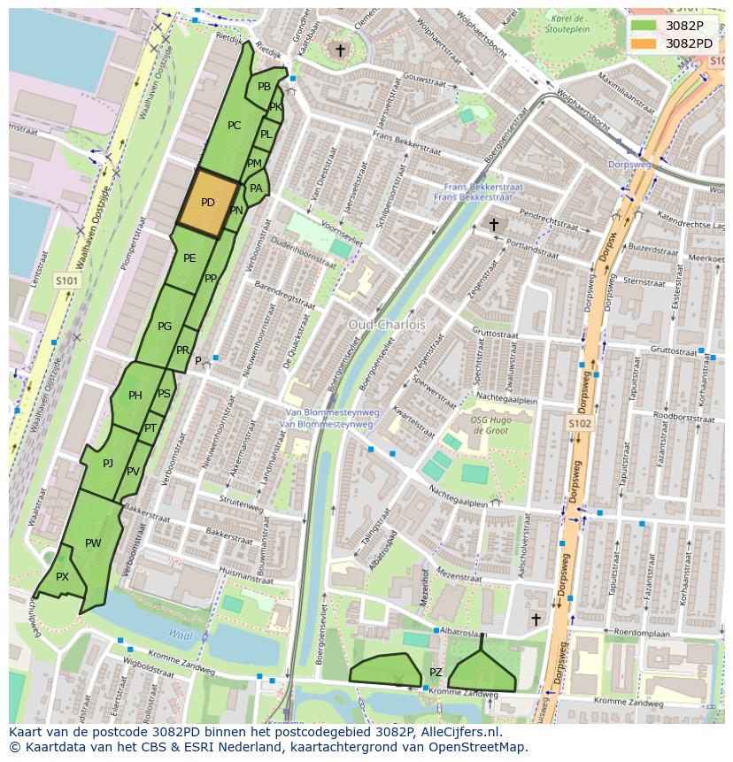 Afbeelding van het postcodegebied 3082 PD op de kaart.