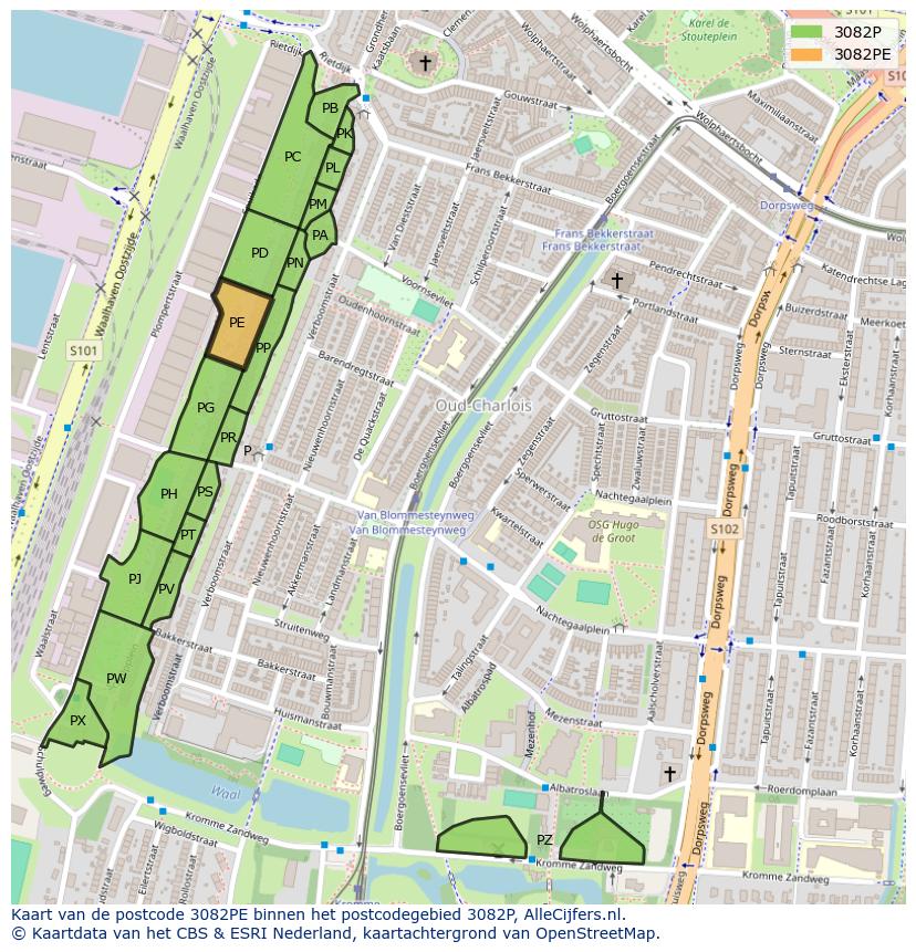 Afbeelding van het postcodegebied 3082 PE op de kaart.