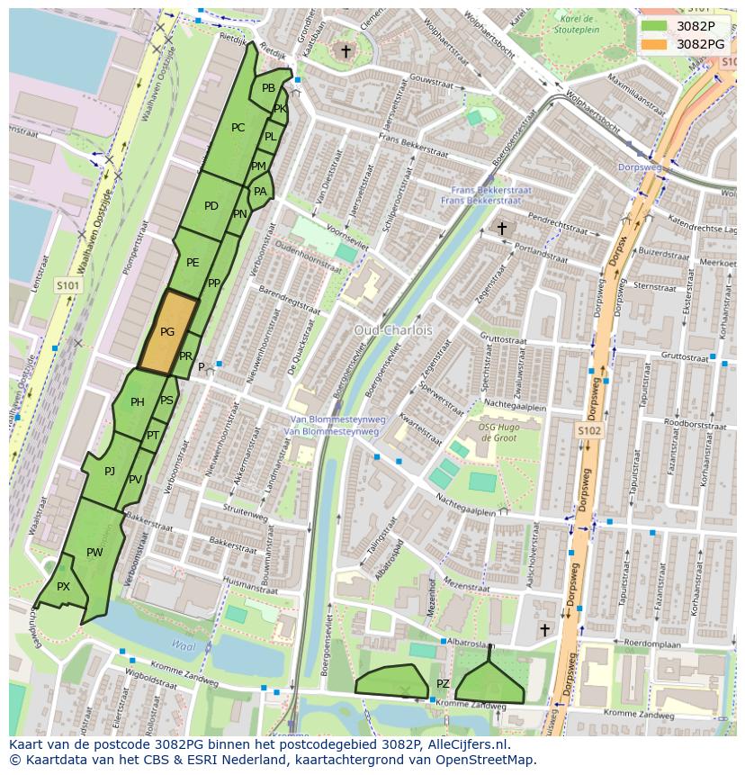 Afbeelding van het postcodegebied 3082 PG op de kaart.