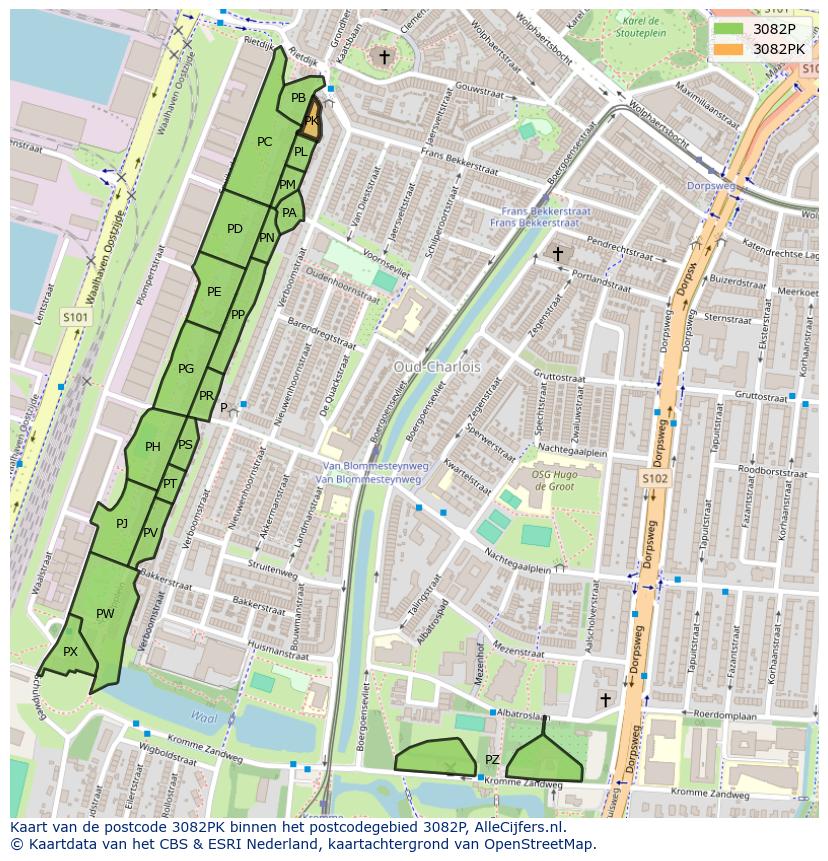 Afbeelding van het postcodegebied 3082 PK op de kaart.