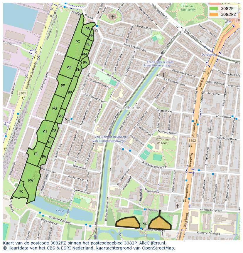 Afbeelding van het postcodegebied 3082 PZ op de kaart.