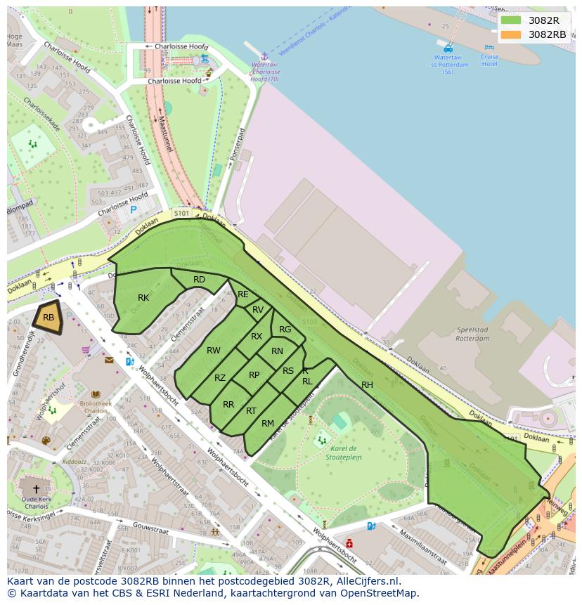 Afbeelding van het postcodegebied 3082 RB op de kaart.