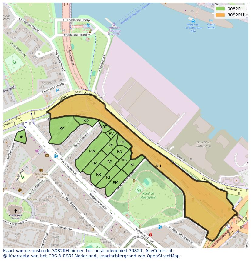 Afbeelding van het postcodegebied 3082 RH op de kaart.