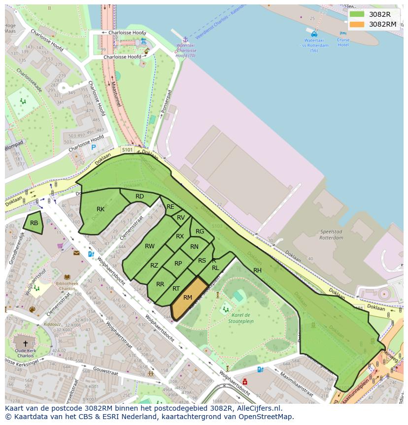 Afbeelding van het postcodegebied 3082 RM op de kaart.