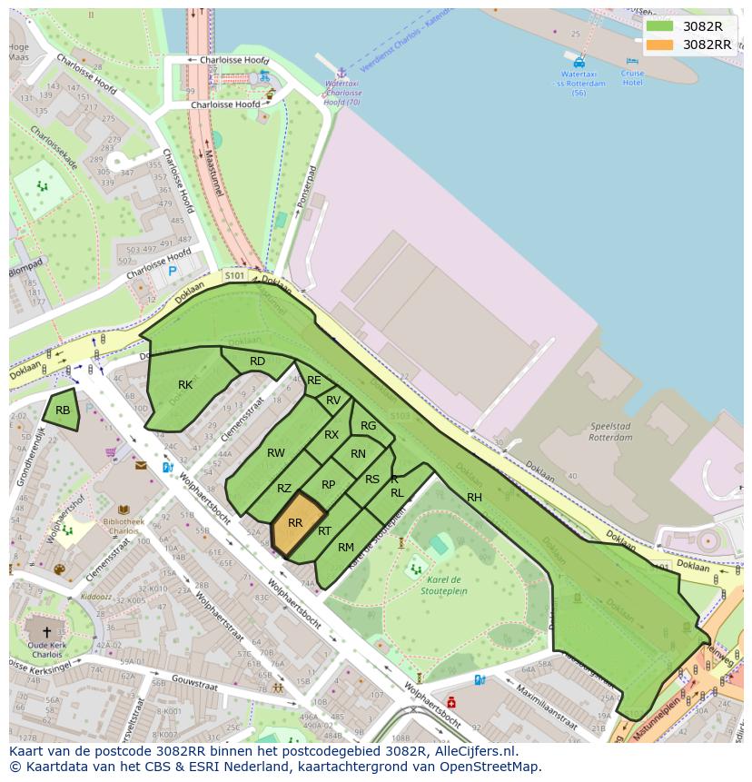Afbeelding van het postcodegebied 3082 RR op de kaart.