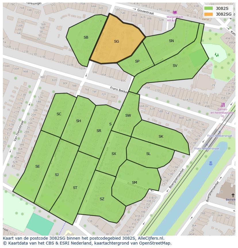 Afbeelding van het postcodegebied 3082 SG op de kaart.