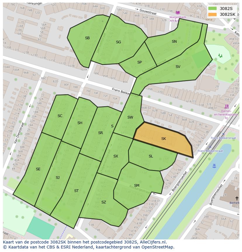 Afbeelding van het postcodegebied 3082 SK op de kaart.