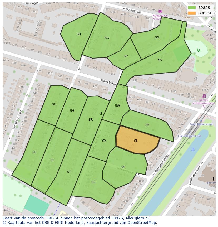 Afbeelding van het postcodegebied 3082 SL op de kaart.