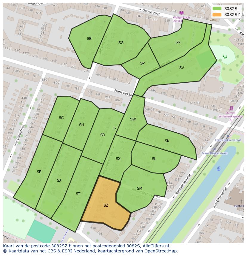 Afbeelding van het postcodegebied 3082 SZ op de kaart.