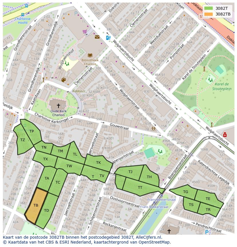 Afbeelding van het postcodegebied 3082 TB op de kaart.