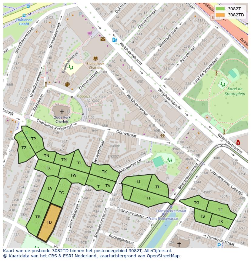 Afbeelding van het postcodegebied 3082 TD op de kaart.