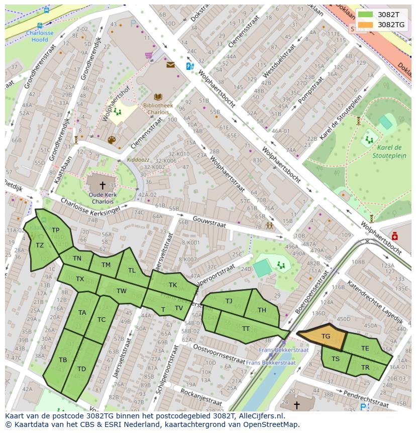 Afbeelding van het postcodegebied 3082 TG op de kaart.