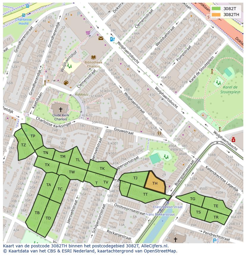 Afbeelding van het postcodegebied 3082 TH op de kaart.
